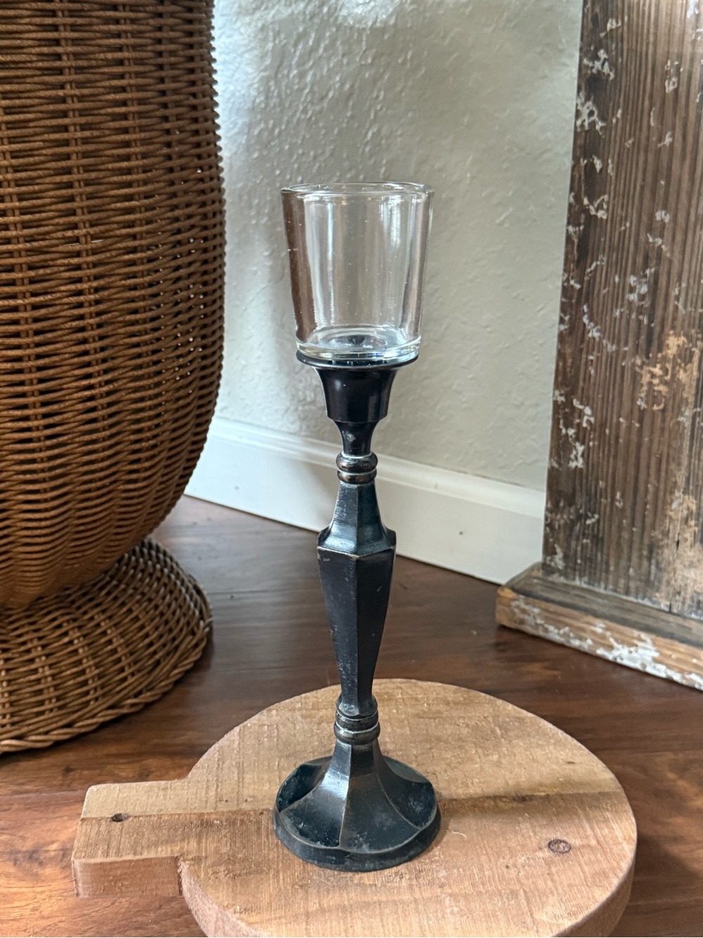 Metal And Glass Toll Candle Holder/Mid Century